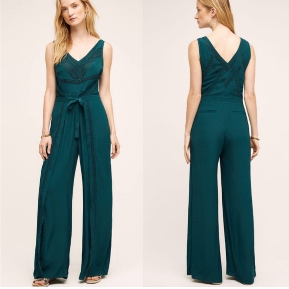 Elevenses for Anthropologie | Lace Inset Wrap Jumpsuit | US 8